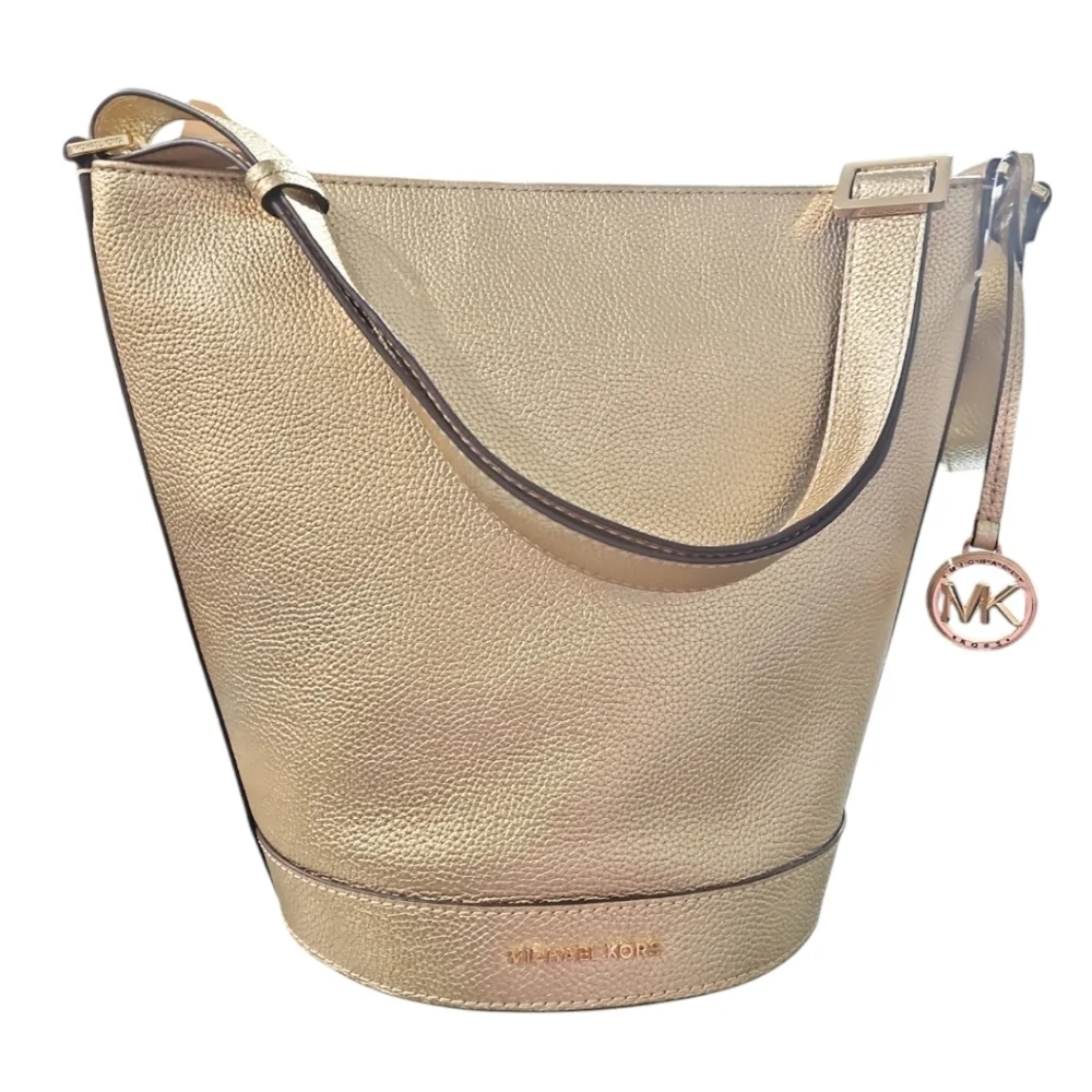 Michael Kors Townsend Small Metallic Gold Pebbled Leather Bucket Crossbody Bag